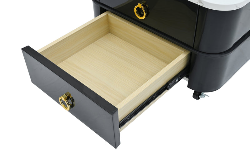 2-in-1 Square Nesting Coffee Table with Wheels & Drawers, Stackable Side Table with High Gloss Marble Grain Top, End Table Set with Brown Tempered Glass for Living Room, Black