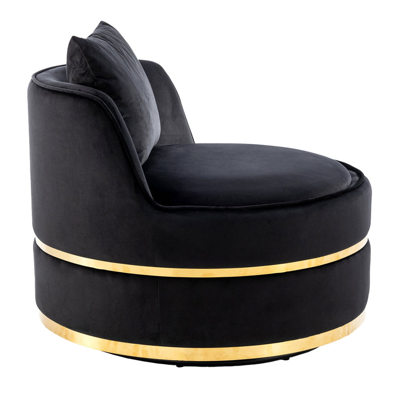 360 Degree Swivel Accent Chair Velvet Modern Upholstered Barrel Chair Over-Sized Soft Chair with Seat Cushion for Living Room, Bedroom, Office, Apartment, Black