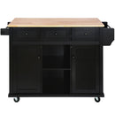 Kitchen Cart with Rubber wood Drop-Leaf Countertop ,Cabinet door internal storage racks,Kitchen Island on 5 Wheels with Storage Cabinet and 3 Drawers for Dinning Room, Black by Montret