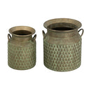 S/2 Iron Milk Jug Planters with Textured Green Finish by HouseOfZazla