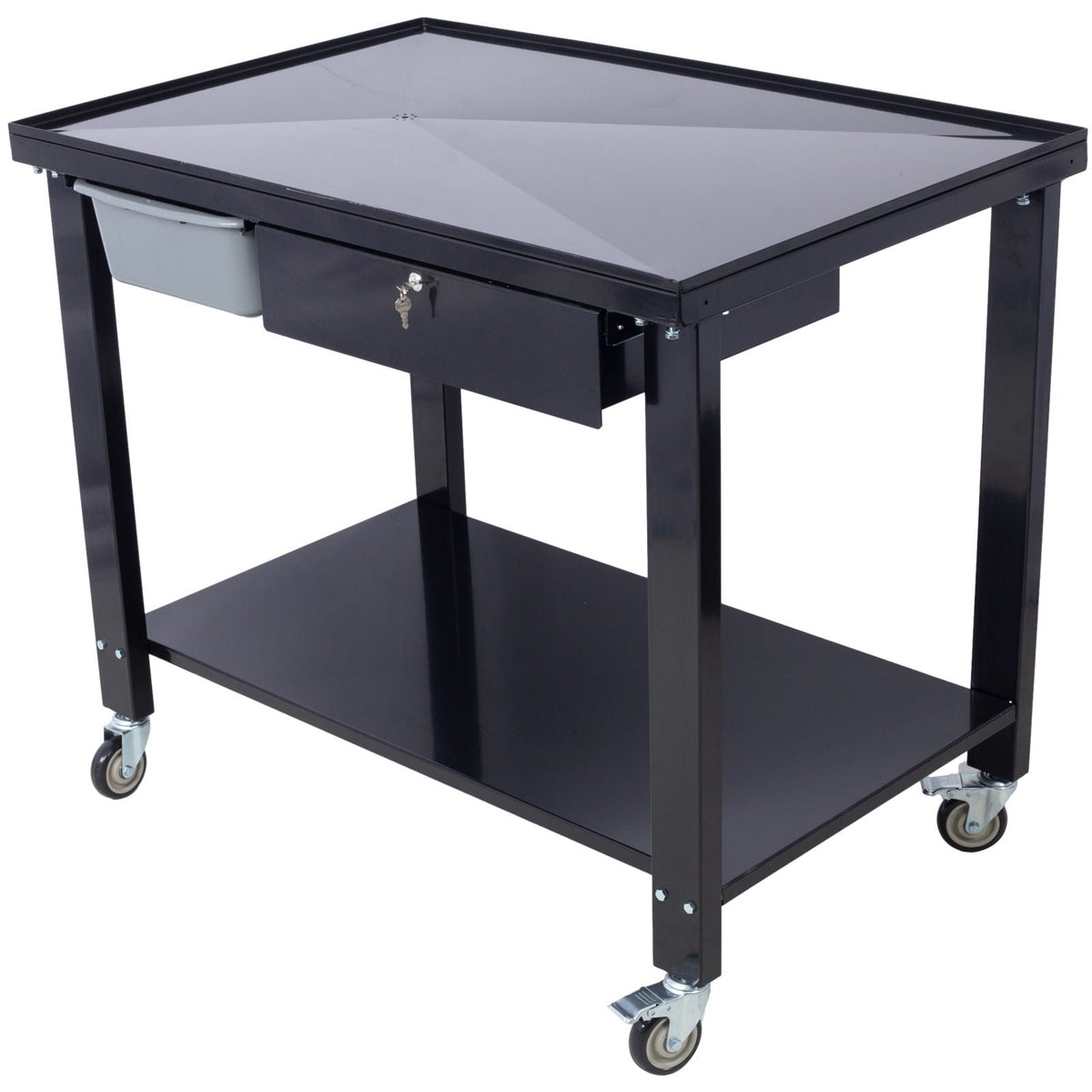 Transmission Teardown Work Station 1 / 2 Ton Capacity Sloping Drain Table Locking Drawer Removable Drain Basin Full-Width Lower Shelf Four 4" Caster Wheels, photo 14 of 36