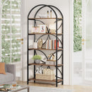 Tall 5 Tier Arched Bookshelf With Shelves For Living Room - Rustic Brown by HouseOfZazla