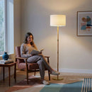 Stellar - Linen Shade Floor Lamp - Gold / Natural Wood / Rattan / White by HouseOfZazla