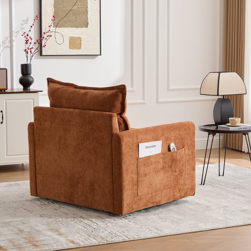 UNITED WE WIN Swivel Barrel Chair - Mid Century Modern Chair, Thick Padded Arm Chair with Solid Metal Base, Comfortable Single Sofa Chair, Swivel Accent Chair for Living Room Bedroom