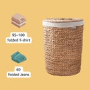 Ludmilla Round Tall Water Hyacinth Woven Wicker Laundry Hamper With Lid - For Clothes, Toys And Book Storage With Removable Liner - 18" X 18" X 23" - Natural Brown by HouseOfZazla