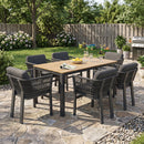 7 Piece Outdoor Dining Set With Table And 6 Chairs - Black / Teak / Gray