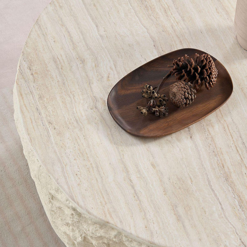 35.43''Fiberglass Round Center Coffee Table for Living Room Vintage Table,Imitation Stone Table front of the Sofa,Modern Design Coffee Table for Office,Apartment,No Need Assembly