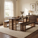 Walnut-Colored Rubber Wood Dining Set with Plastic Rattan