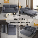 63.8" Queen Pull Out Sofa Bed, 3-in-1 Convertible Sleeper Sofa with Side Storage,Multi-Functional Velvet Loveseat Bed for Living Room,Bedroom,Apartment,Office,Grey