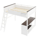 Queen Size Loft Bed With Desk, Open Shelf, Storage Box And USB Charging Station - White by HouseOfZazla