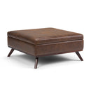 Owen - Square Coffee Table Storage Ottoman - Distressed Chestnut Brown by HouseOfZazla