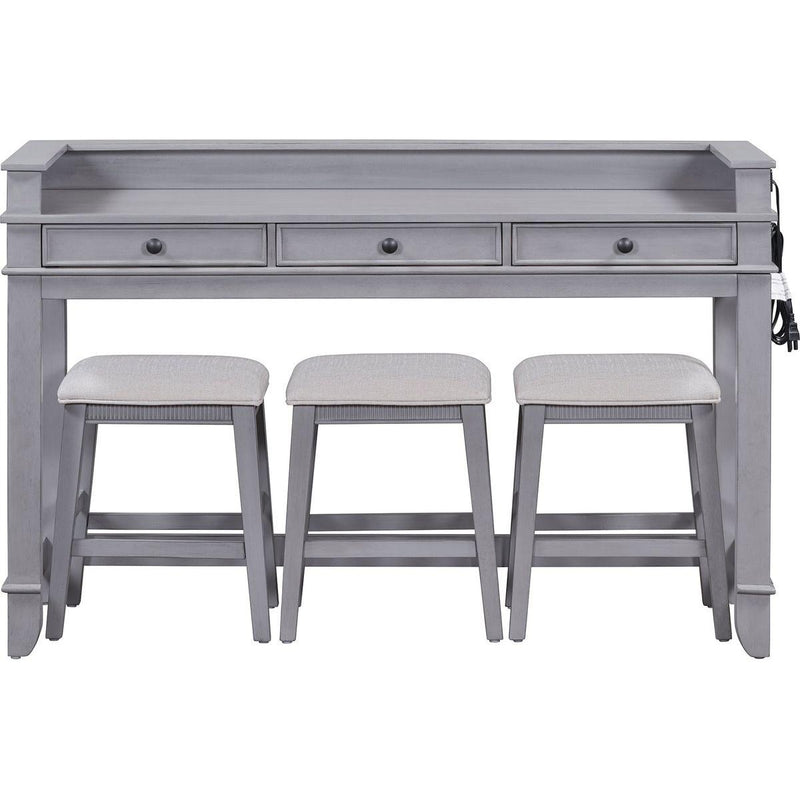 TREXM 4-Piece Dining Table Set for 3, Retro Kitchen Table and Chairs Set with 3 Storage Drawers, Ideal for Small Spaces (Gray)