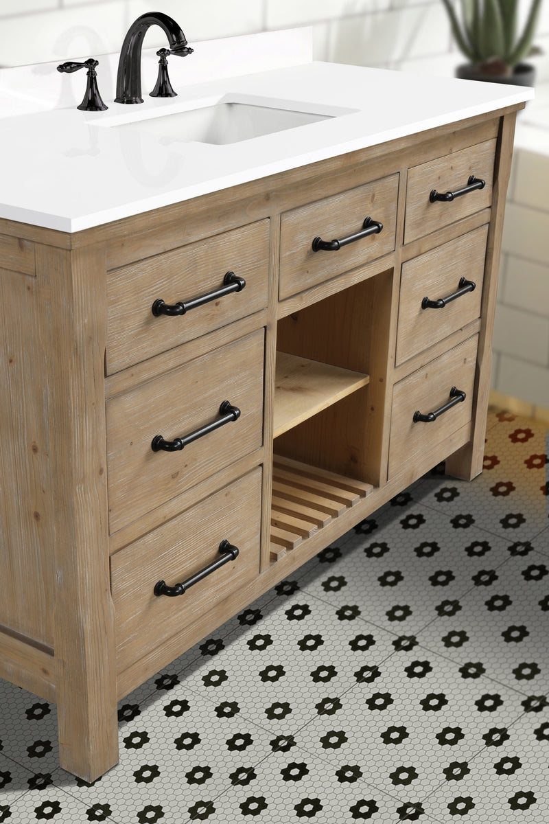 Lauren 55" Bathroom Vanity Weathered Fir - White Engineered Stone Countertop