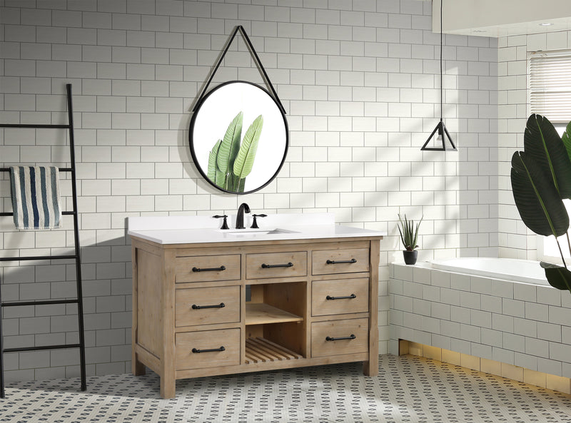 Lauren 55" Bathroom Vanity Weathered Fir - White Engineered Stone Countertop