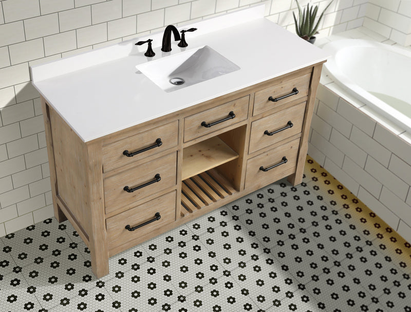 Lauren 55" Bathroom Vanity Weathered Fir - White Engineered Stone Countertop