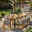 7 Piece Outdoor Dining Set With Table And 6 Chairs - Beige / Teak / White by HouseOfZazla