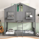 House Bunk Bed With Roof, Window, Window Box, Door, With Safety Guardrails And Ladder by Unique Piece Furniture
