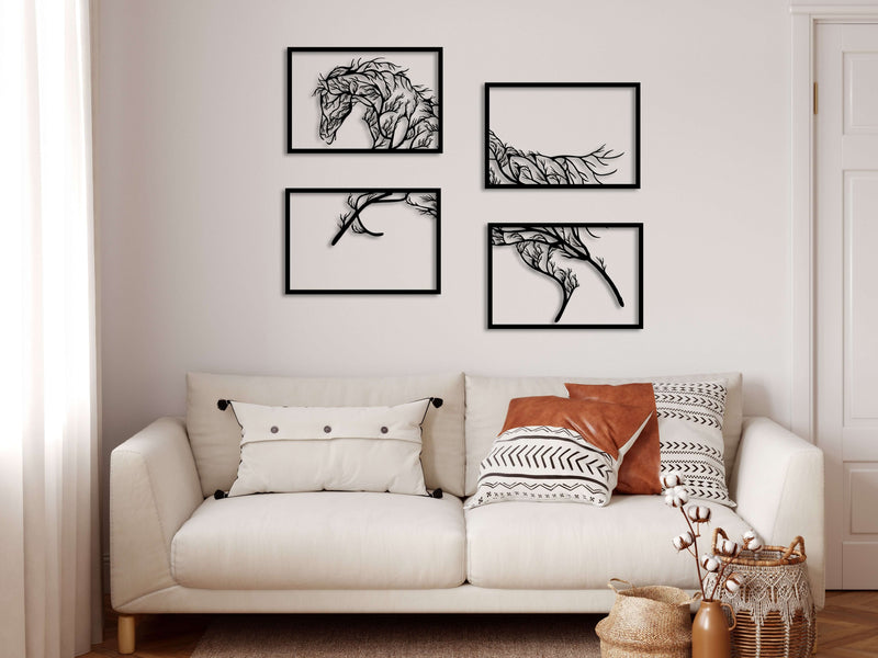 Tree Horse Panel Metal Wall Art