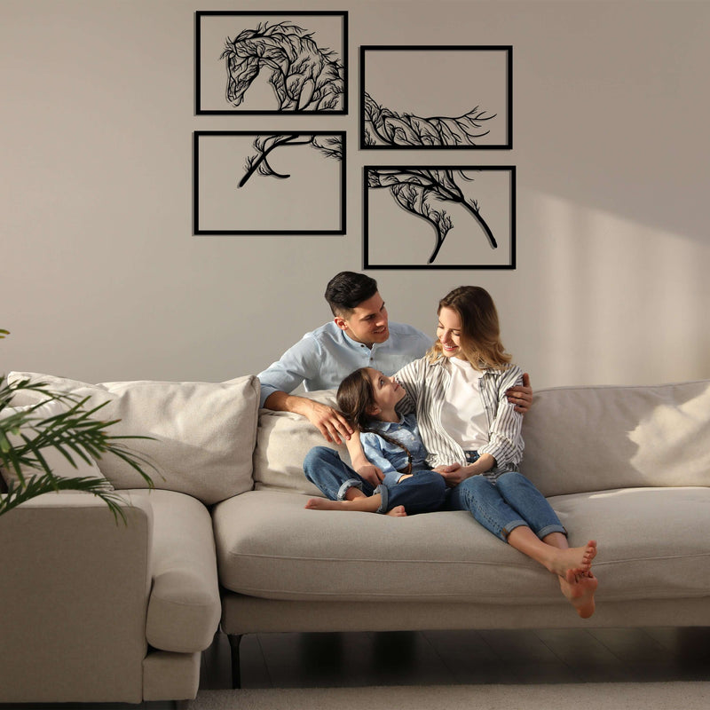 Tree Horse Panel Metal Wall Art