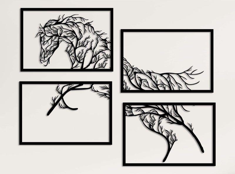 Tree Horse Panel Metal Wall Art