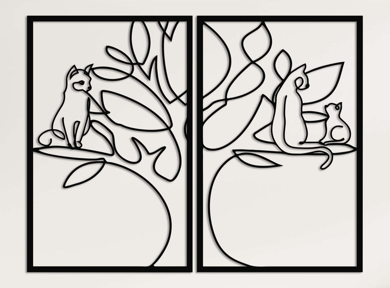 Cat Family Panel Metal Wall Art