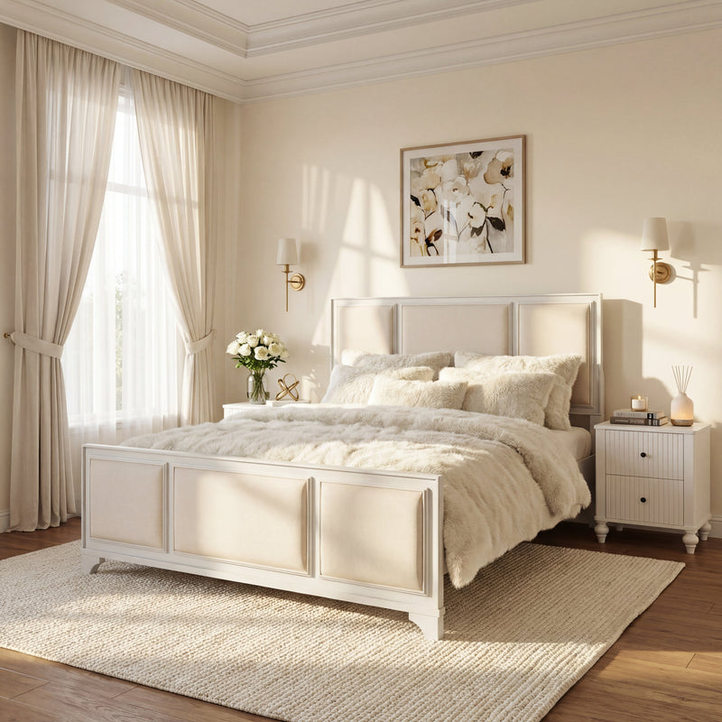 Queen Size Wooden Bed Frame with Upholstered Headboard, photo 3 of 10