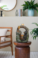 Decorative Two Tiered Water Fountain With Woodland Animal Design, Outdoor Fountain With Light And Pump - Dark Gray by HouseOfZazla