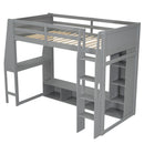 Gaming Loft Bed With Desk, Multi Storage Shelves, LED Lighting, And Hanging Clothes Rack by Unique Piece Furniture