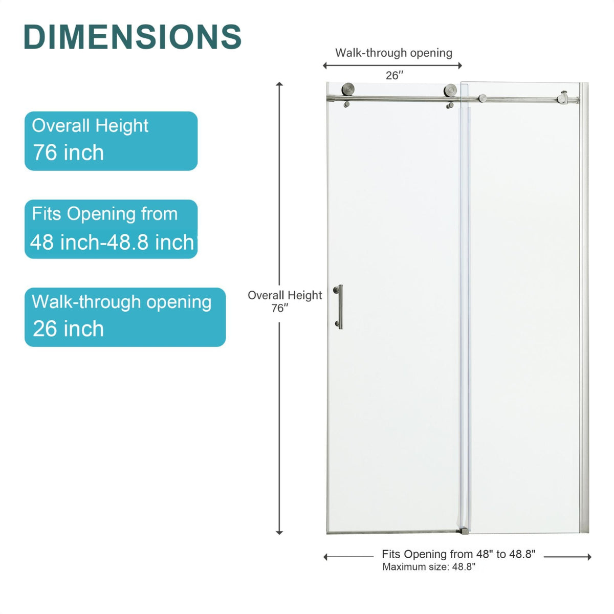 Single Sliding Bypass Shower Door Enclosure With Tempered Glass, photo 15 of 33