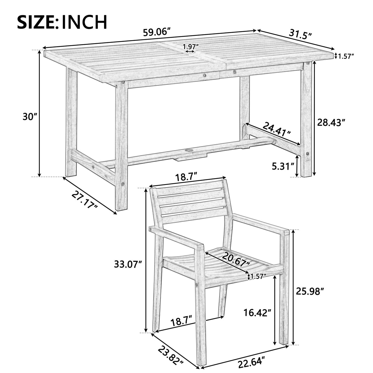 U_STYLE 5-Piece Outdoor Acacia Wood Dining Set, photo 9 of 10