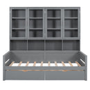 Daybed With Glass Door Storage Cabinets, Built In LED Lighting And Shelves