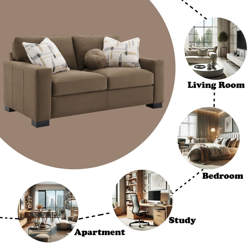 Darya - Loveseat With 3 Pillows - Brown Suede Fabric, photo 3 of 6