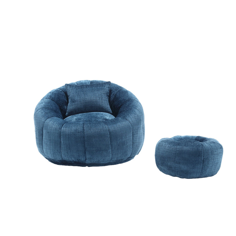 COOLMORE Modern Extra Large Round Bean Bag Chair with Footrest for Living Room, Chenille Fabric Lazy Sofa with Pillow for Adults, Teenagers,Child, Suitable for Bedroom, Dormitory, Study Room