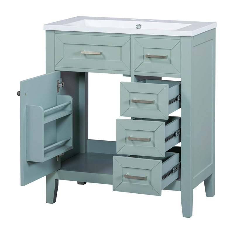 30" Bathroom Vanity with Sink Combo, Green Bathroom Cabinet with Drawers, Solid Frame and MDF Board