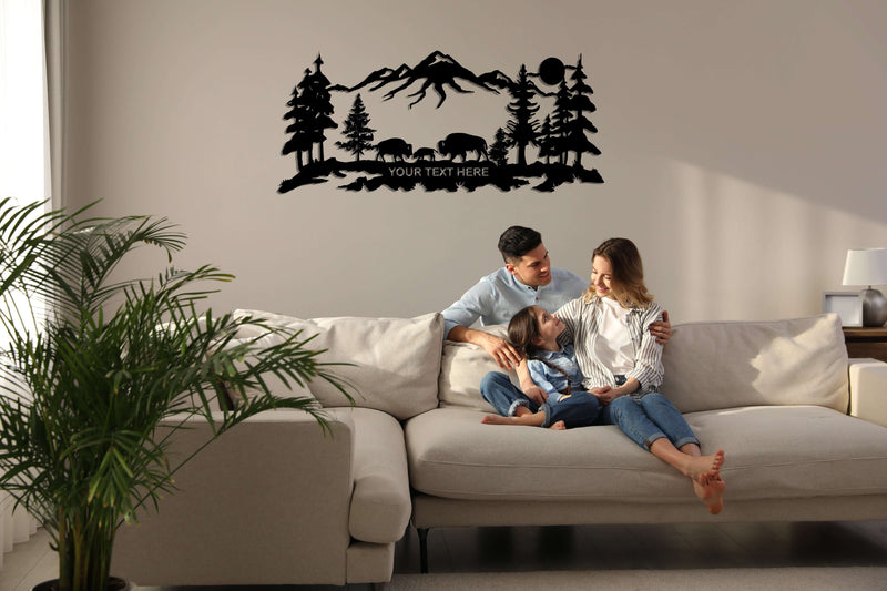 Personalized Bison Family Metal Wall Art