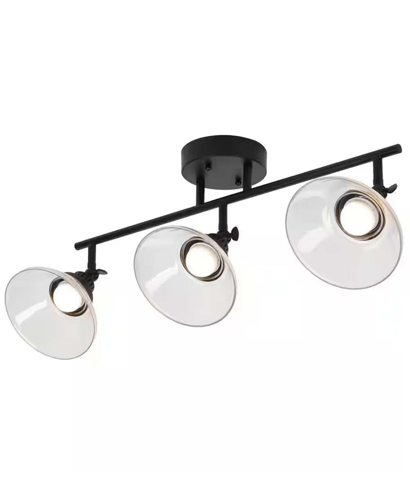 Catalina 23"W 3-Light LED Track Bar Light Fixture, Matte Black with Clear Glass Shades