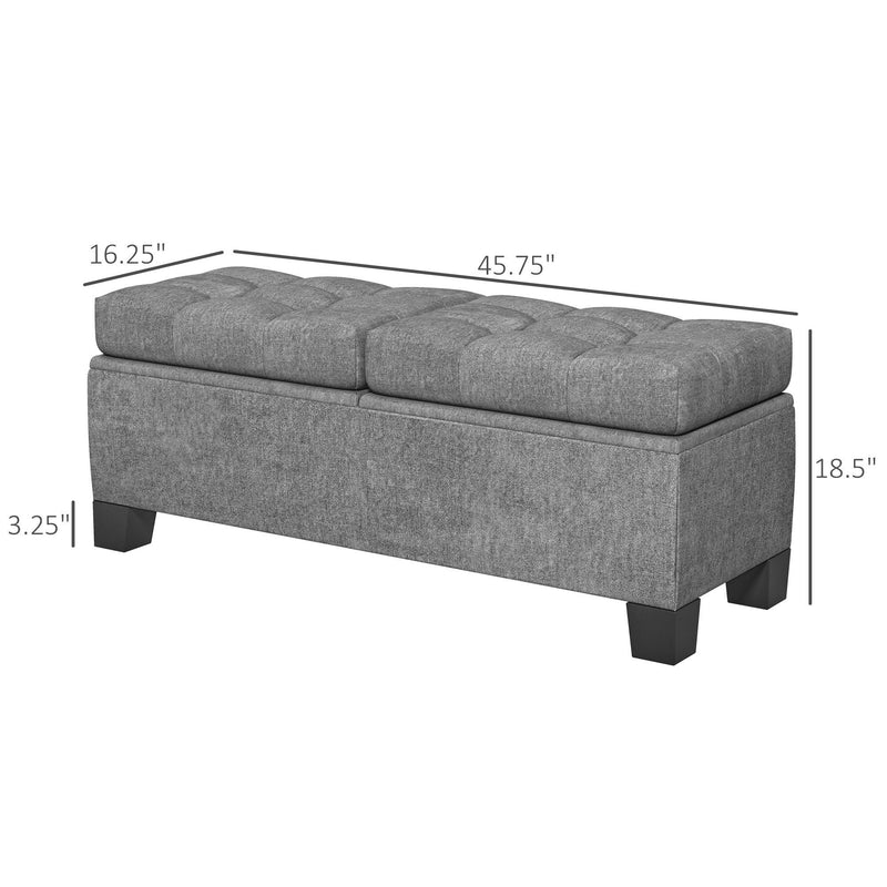 46" Storage Ottoman Bench, Upholstered End of Bed Bench with Steel Frame, Button Tufted Storage Bench with Safety Hinges for Living Room, Entryway, Bedroom, Gray