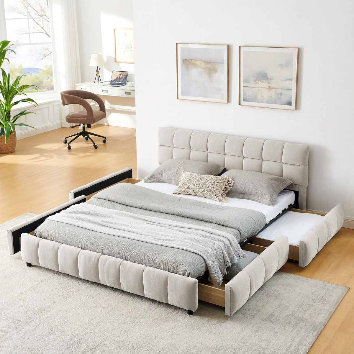 Modern Platform Bed Frame With Thick Fabric, photo 19 of 33