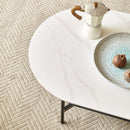 Contemporary Coffee Table Sintered Stone Surface With Ceramic Finish Double Layer Design Base Matte Shelf Modern Living Room Center Table - White / Gray by HouseOfZazla