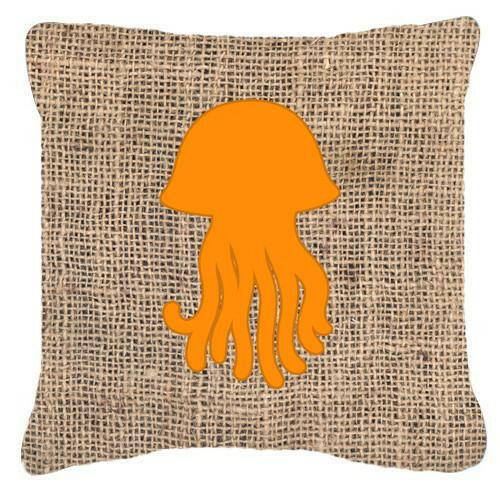 Jellyfish Burlap and Orange   Canvas Fabric Decorative Pillow BB1091