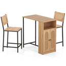3-Piece Bar Table and Chairs Set with Storage Shelves and Footrests-Natural by DirectDeals