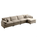 Modern Corduroy Upholstered 4-Seater Sofa with Footstool