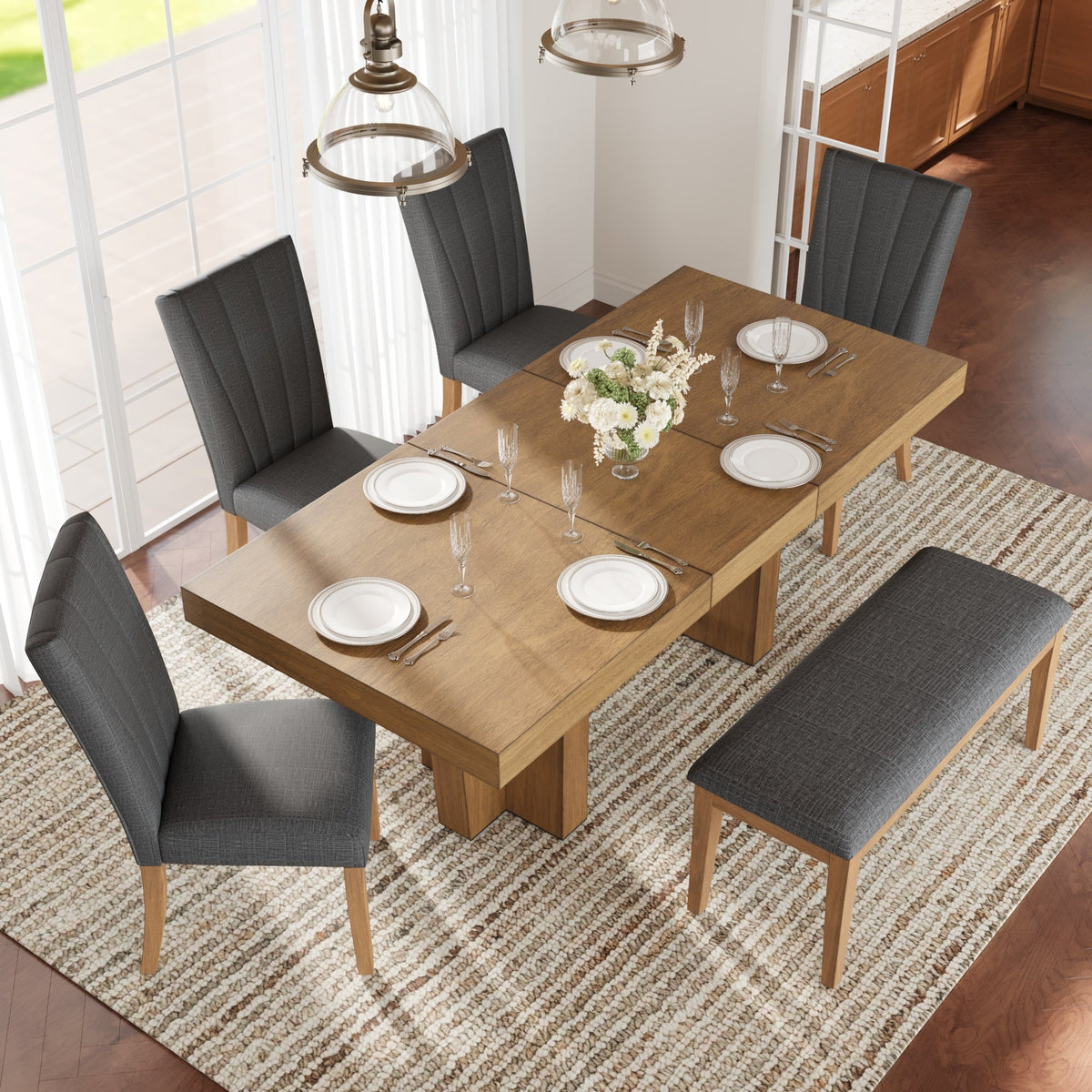 TOPMAX Farmhouse Extendable Wood Dining Table Set for 6, photo 6 of 10