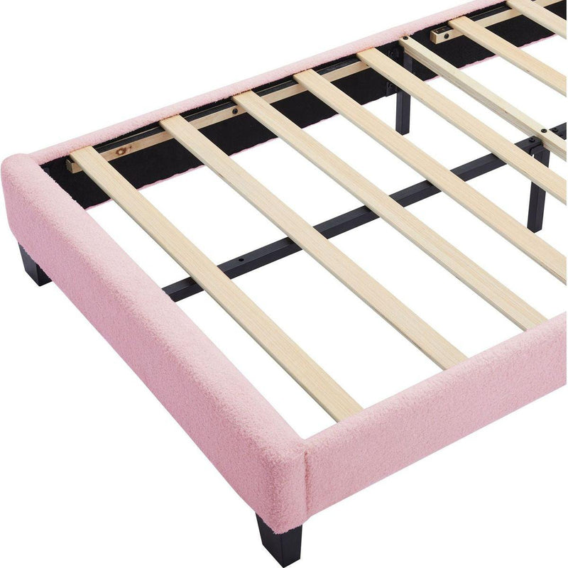 2-Pieces Bedroom Sets Twin Size Flower-Shaped Upholstered LED Platform Bed with Storage Ottoman-Sherpa Fabric, Pink