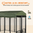 8' x 4' x 6' Dog Kennel Outdoor with Rotating Bowl Holders, Walk-in Pet Playpen, Welded Wire Steel Dog Fence with Water-and UV-Resistant Canopy, Green