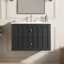 Floating Bathroom Vanity With Oval Knobs & Round Edge, Soft Close Drawer Slides