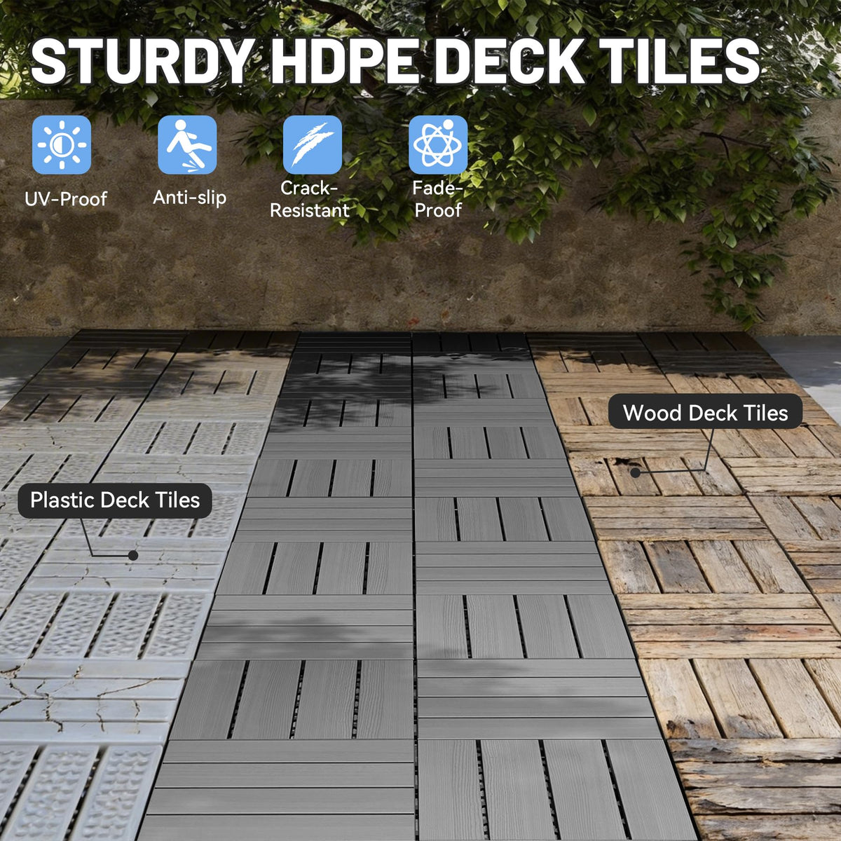 9 Pcs Interlocking Deck Tiles, 12" x 12" HDPE Outdoor Flooring, photo 5 of 10