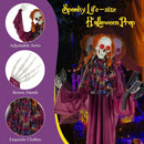 6 Feet Halloween Animatronic Standing Girl Holding Book with Sound-Activated Light-up Eyes and Moving Arms & Head by LJGDeals
