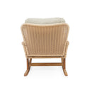 Modern 3 Piece Outdoor Seating Set with Cushioned Rattan Rocking Chairs and Wooden Accent Table by HouseOfZazla