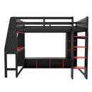 Gaming Loft Bed With Desk, Multi Storage Shelves, LED Lighting, And Hanging Clothes Rack by Unique Piece Furniture